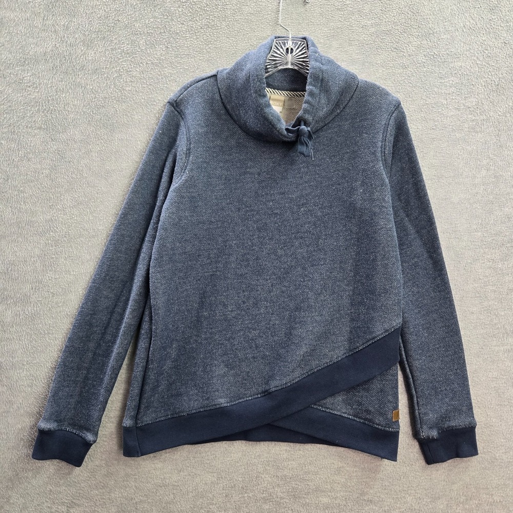 Roxy Women Sweatshirt Large Blue Cowl‎ Neck Asymmetrical Hem Drawstring Pullover